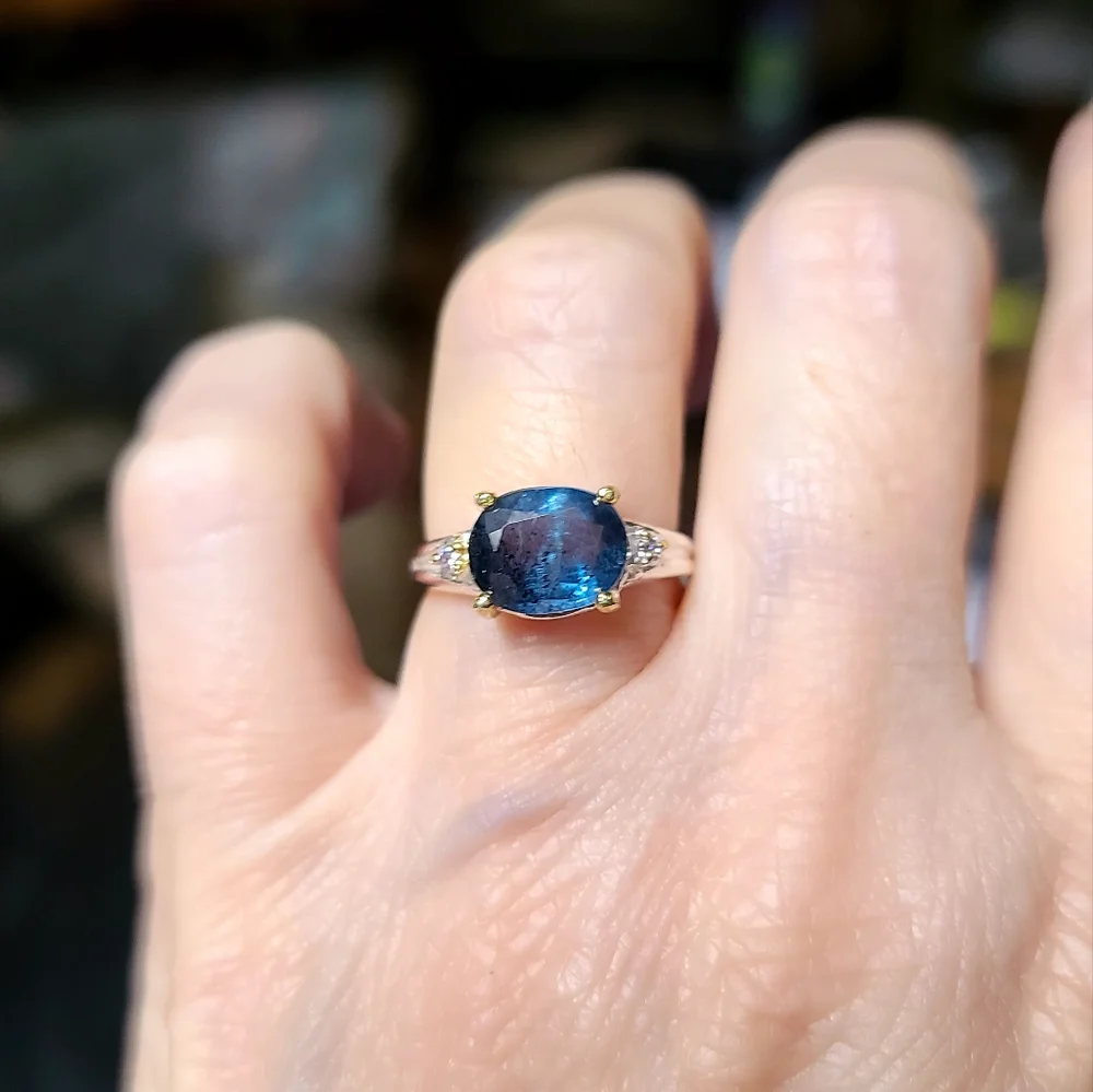 Kyanite solitaire 12k sterling & gold & Aquamarine ring sz5.5 - Picture 4 of 13